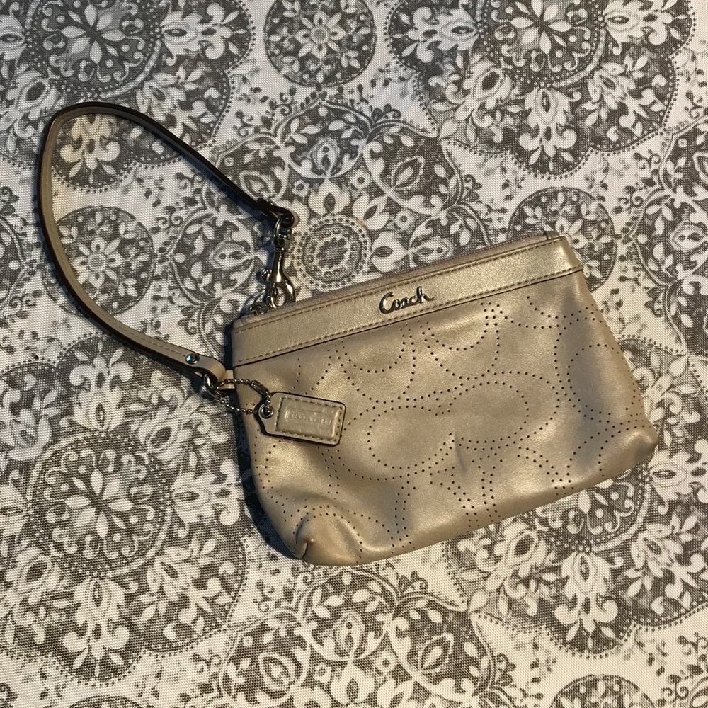 Coach Silver/Cream Wristlet